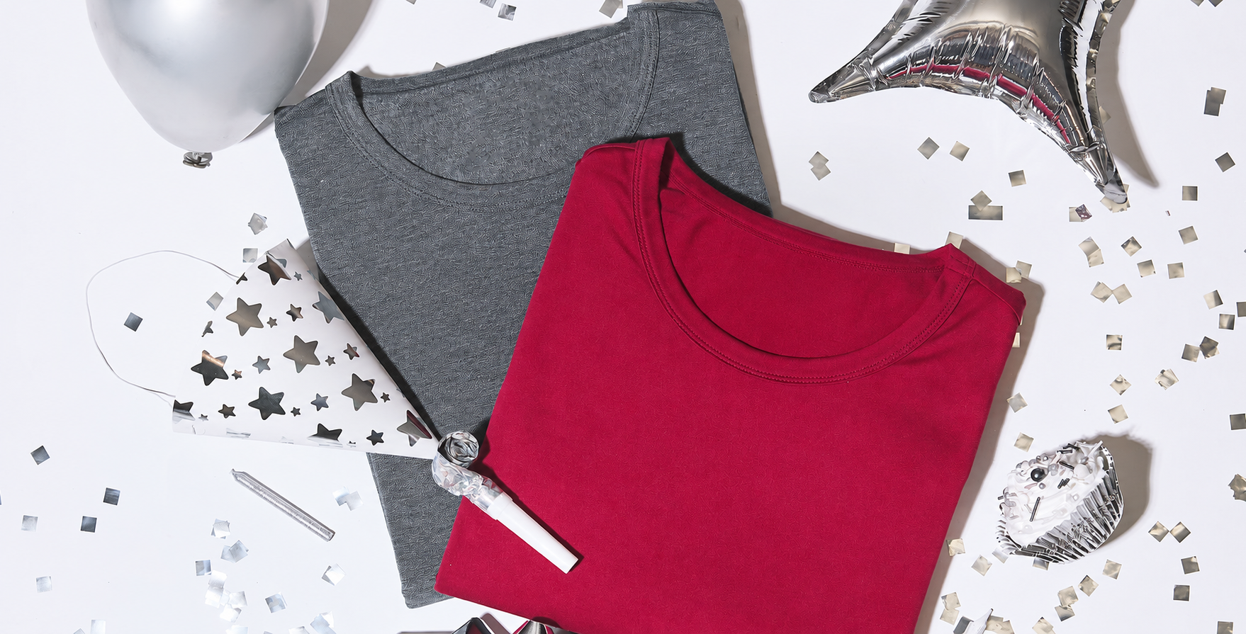 Red and gray folded baselayer tops