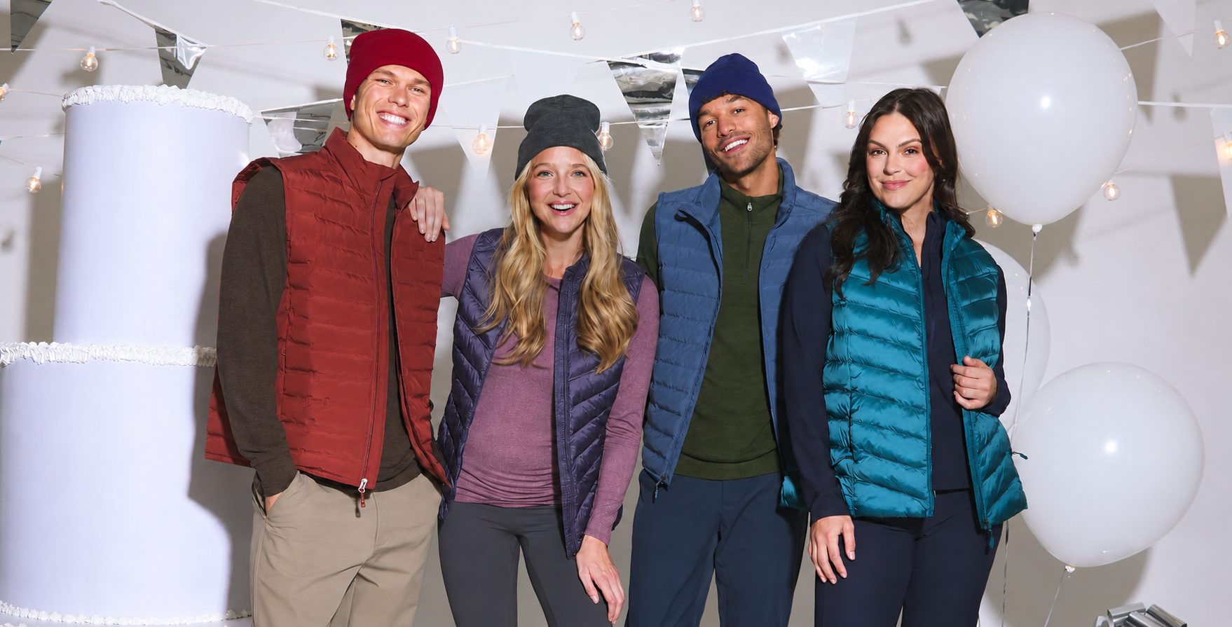Four models wearing cold-weather layers